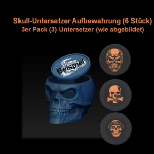 Skull coaster holder including 3 coasters in a value pack