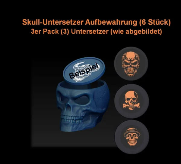 Skull coaster holder including 3 coasters in a value pack