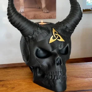 Skull Celtic III with horns and with tea light holder